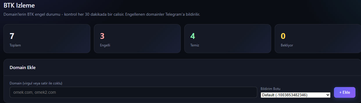 BTK Engel İzleme Botu — demo görüntü